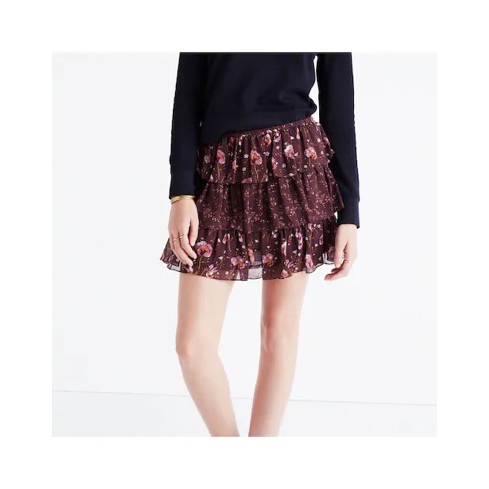 Ulla Johnson Brown Floral Ruffled Mini Skirt